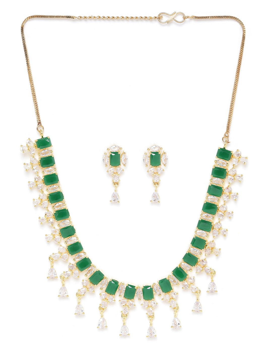 Green Gold-Plated AD-Studded Handcrafted Jewellery Set