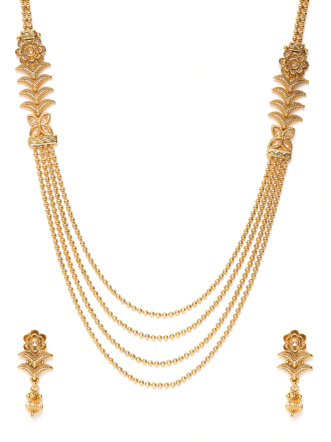 Gold-Plated Stone Studded & Beaded Handcrafted Jewellery Set