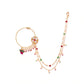Maroon & Green Gold-Plated CZ-Studded & Beaded Chained Nose Ring