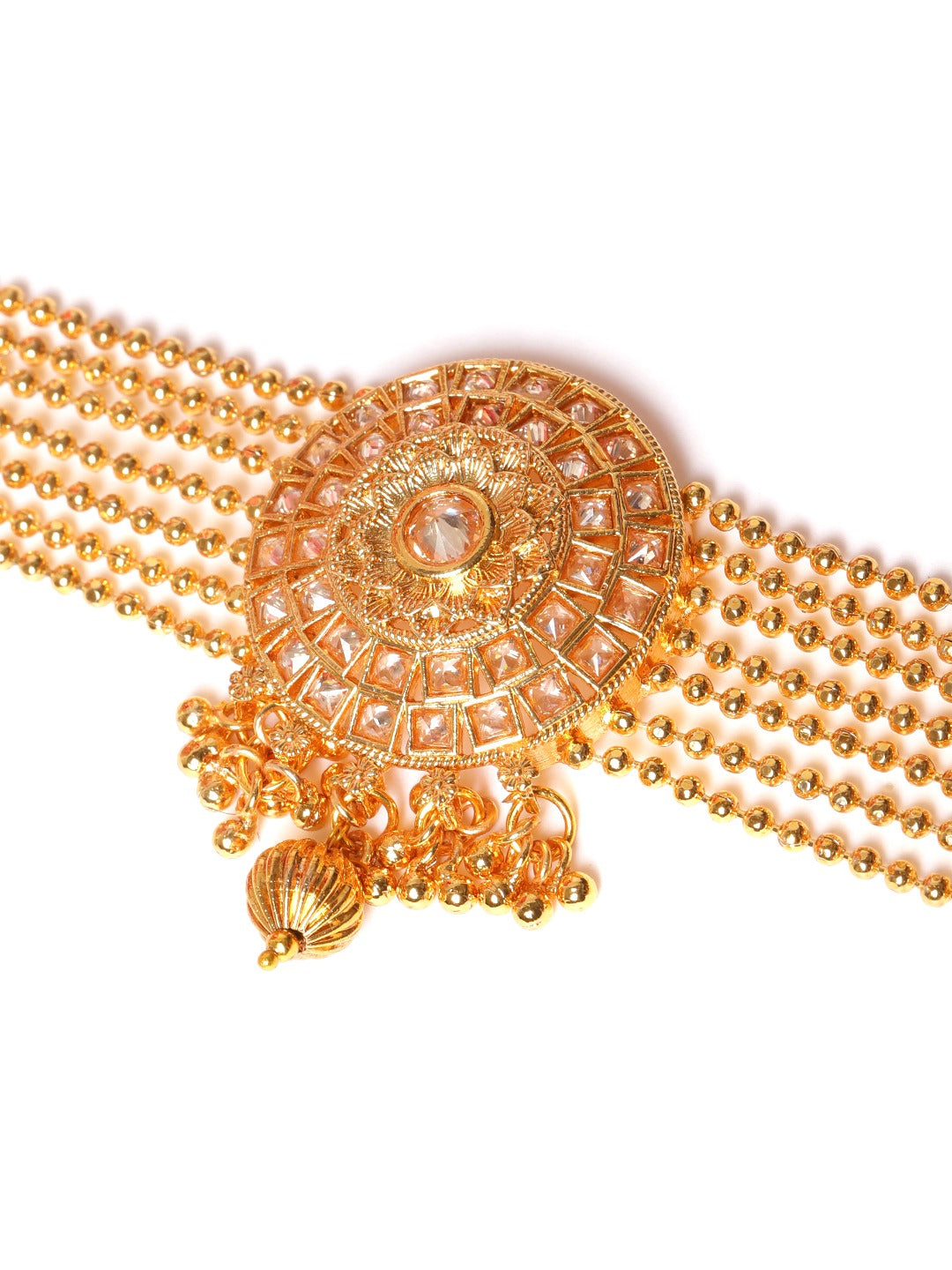 Gold-Plated Handcrafted Stone-Studded Multi-Stranded Jewellery Set