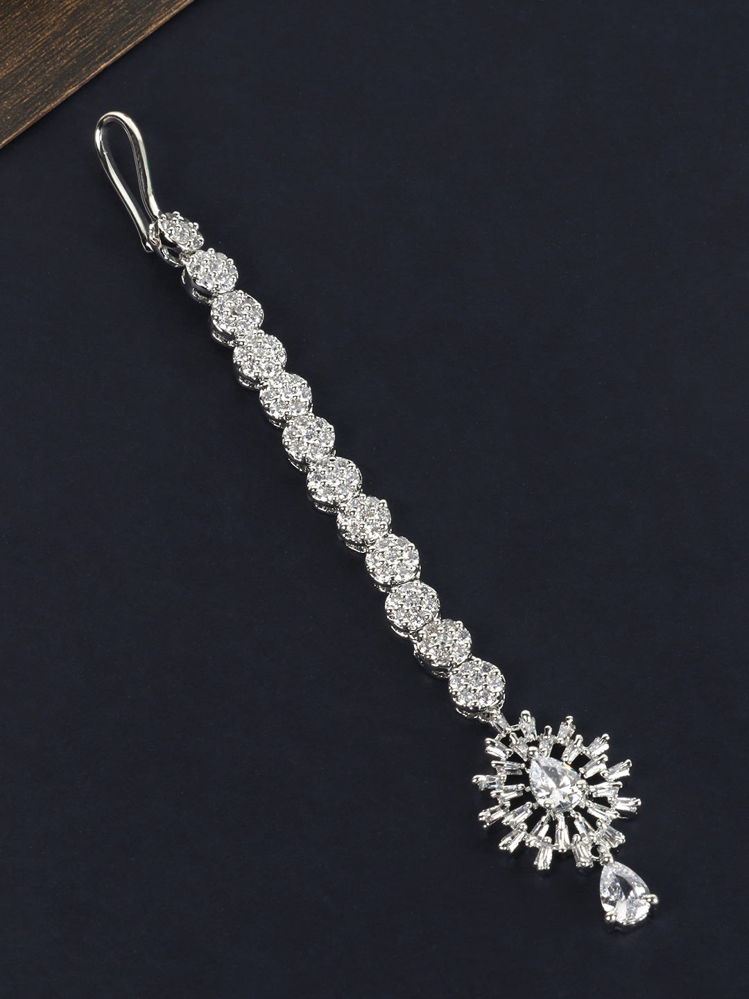 Silver-Plated CZ Stone-Studded Handcrafted Maang Tika
