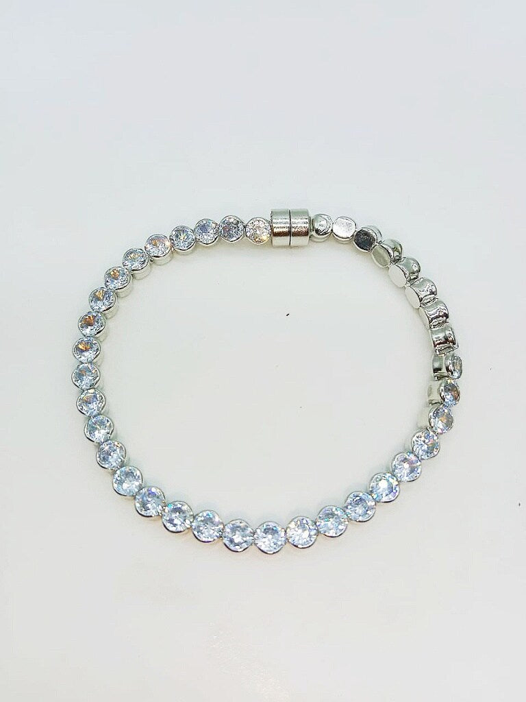 Silver American Diamond Studded Magnetic Bracelet