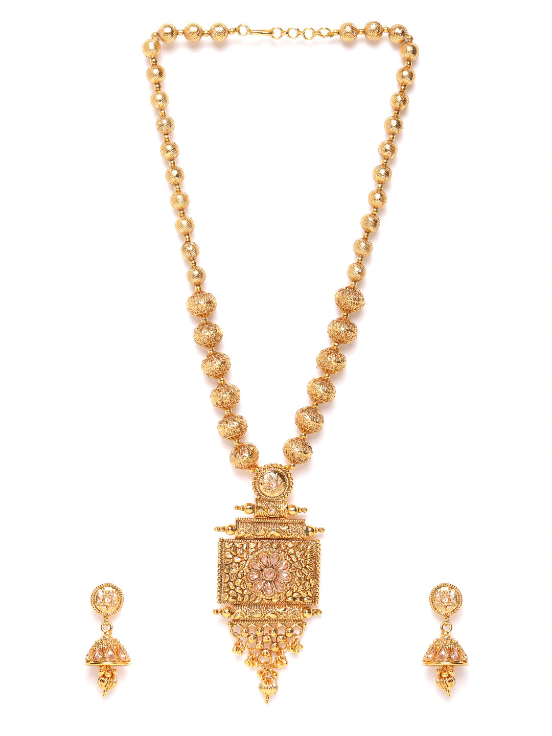 Gold-Plated Stone Studded Handcrafted Jewellery Set