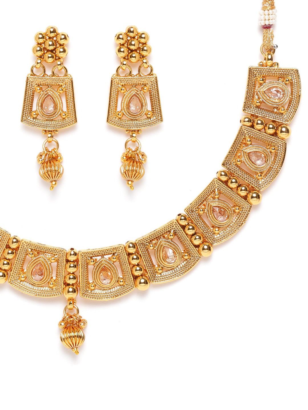 Gold-Plated Stone Studded Handcrafted Jewellery Set