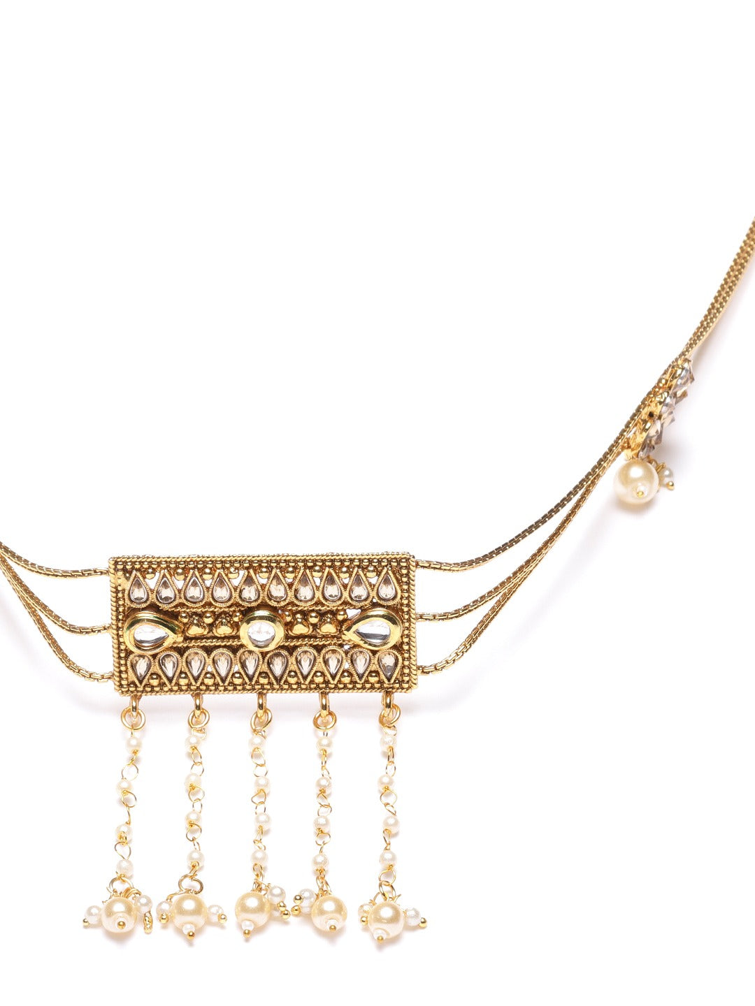 Off-White Gold-Plated Kundan-Studded Multistranded Handcrafted Kamarbandh ( Polki , Gold , Off White )