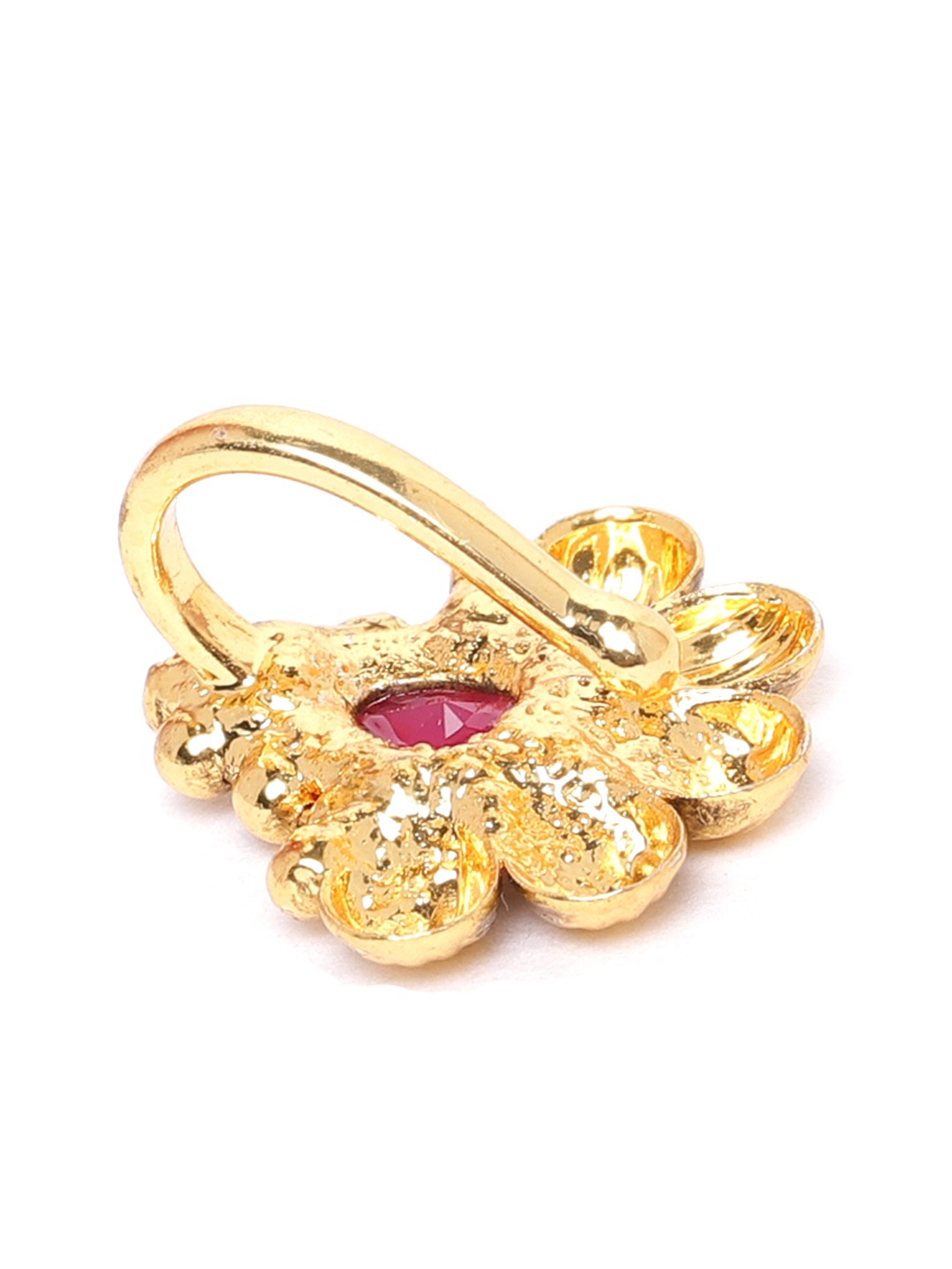 Pink Antique Gold-Plated Stone-Studded Nose Pin