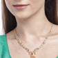 Magenta & White Gold-Plated AD-Studded Handcrafted Dual-Stranded Necklace