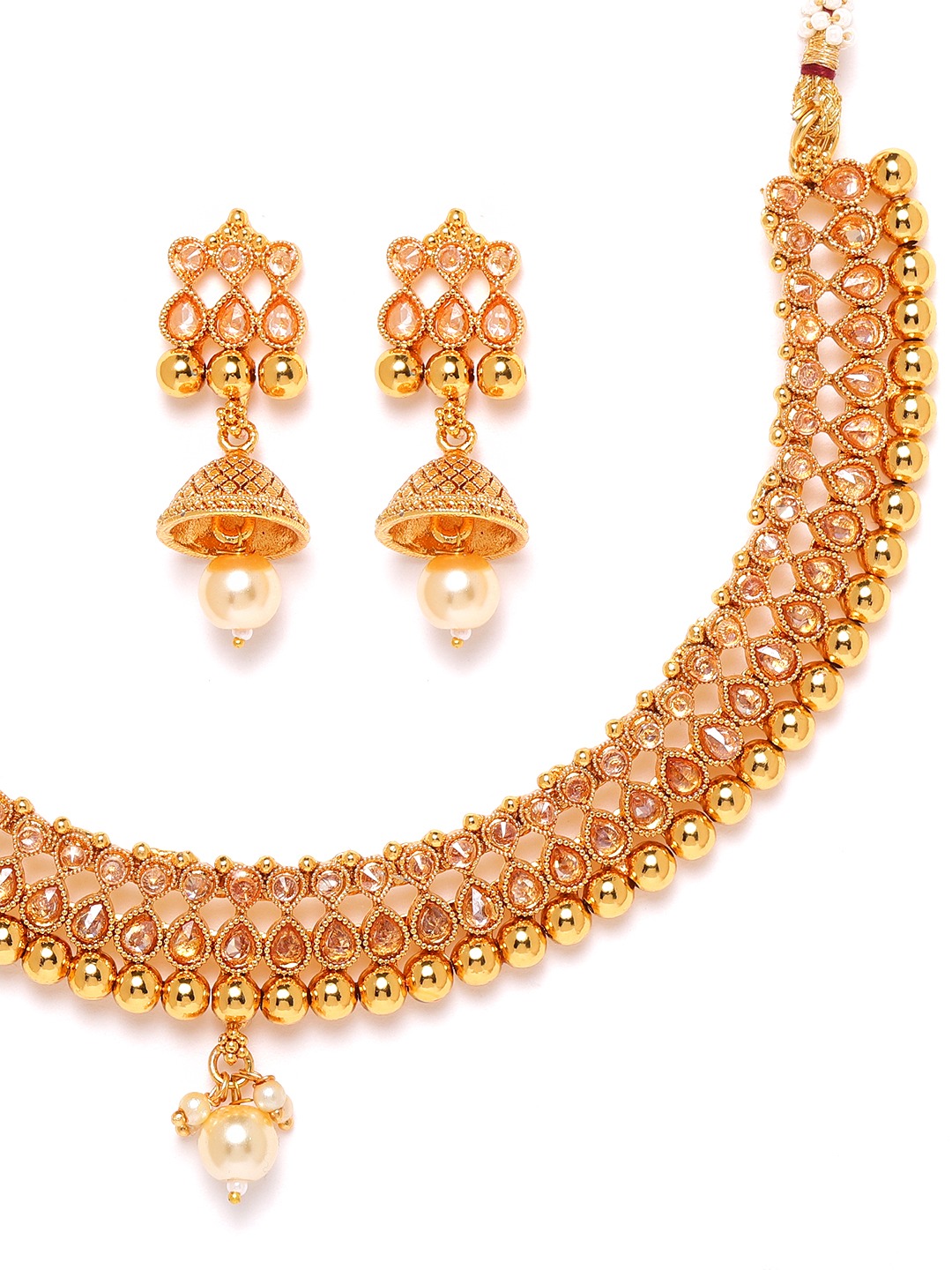 Gold-Plated CZ-Studded & Artificial Beaded Handcrafted Jewellery Set