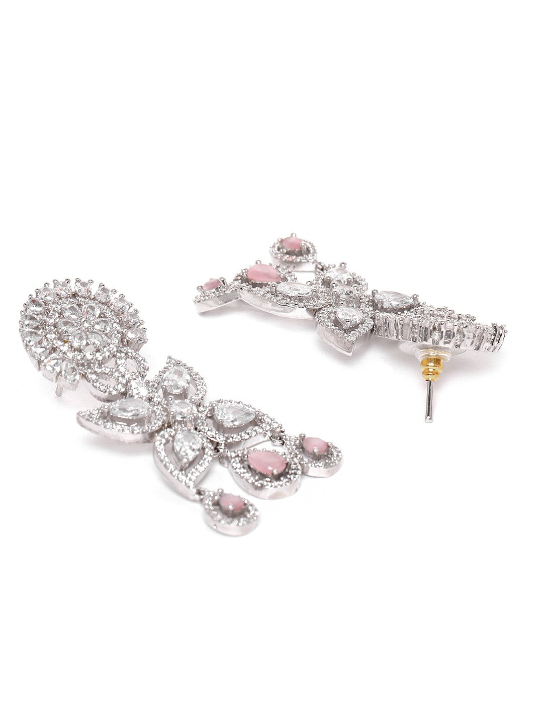 Rhodium-Plated & Pink American Diamond Jewellery Set