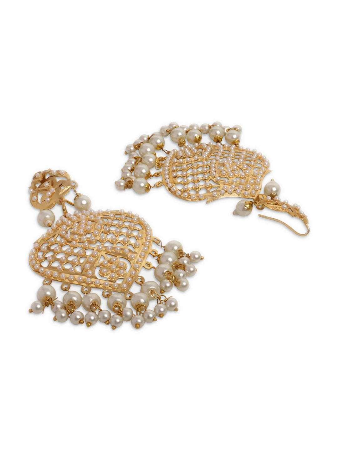 Gold-Plated White Pearl Beaded Jadau Jewellery Set