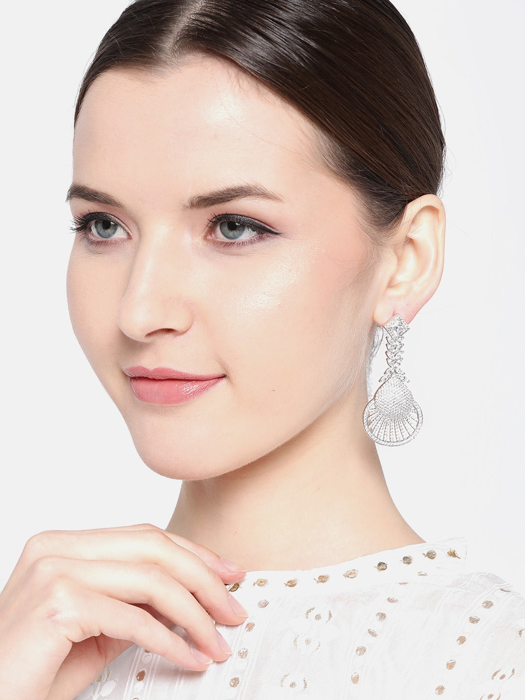 Silver-Plated AD Studded Handcrafted Drop Earrings