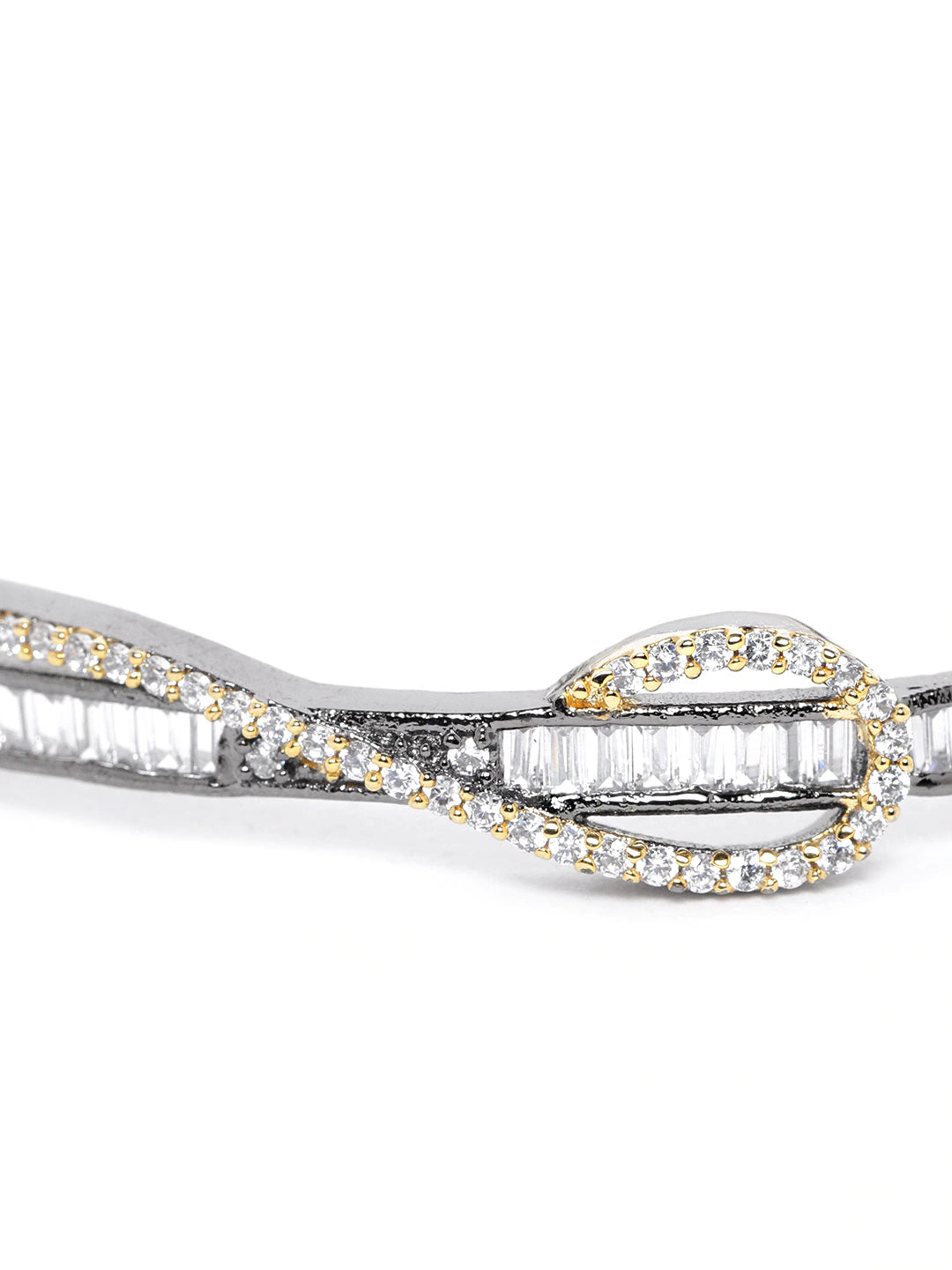 Women White Brass American Diamond Handcrafted Rhodium-Plated Kada Bracelet