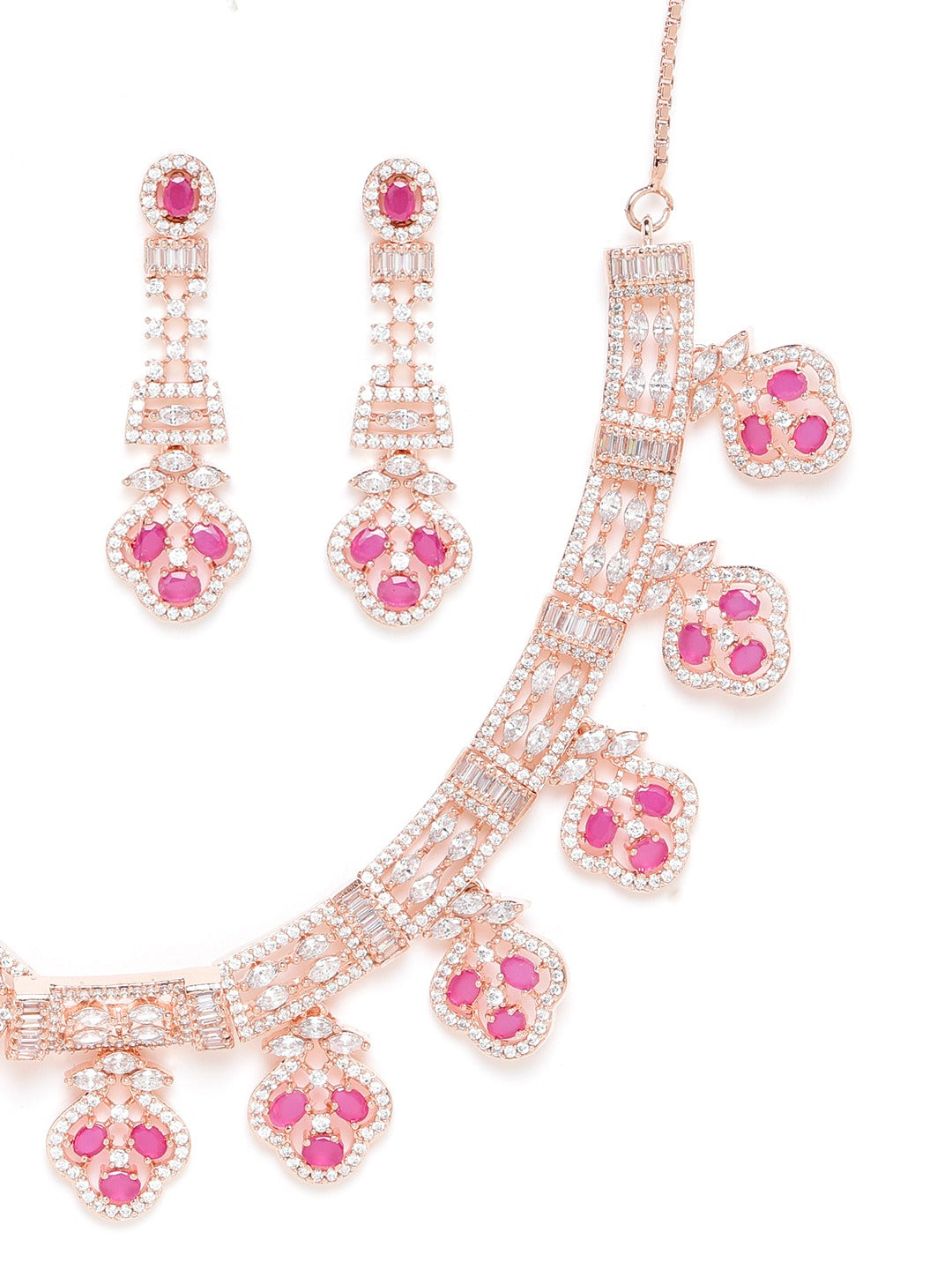 Pink Rose Gold-Plated AD-Studded Handcrafted Jewellery Set