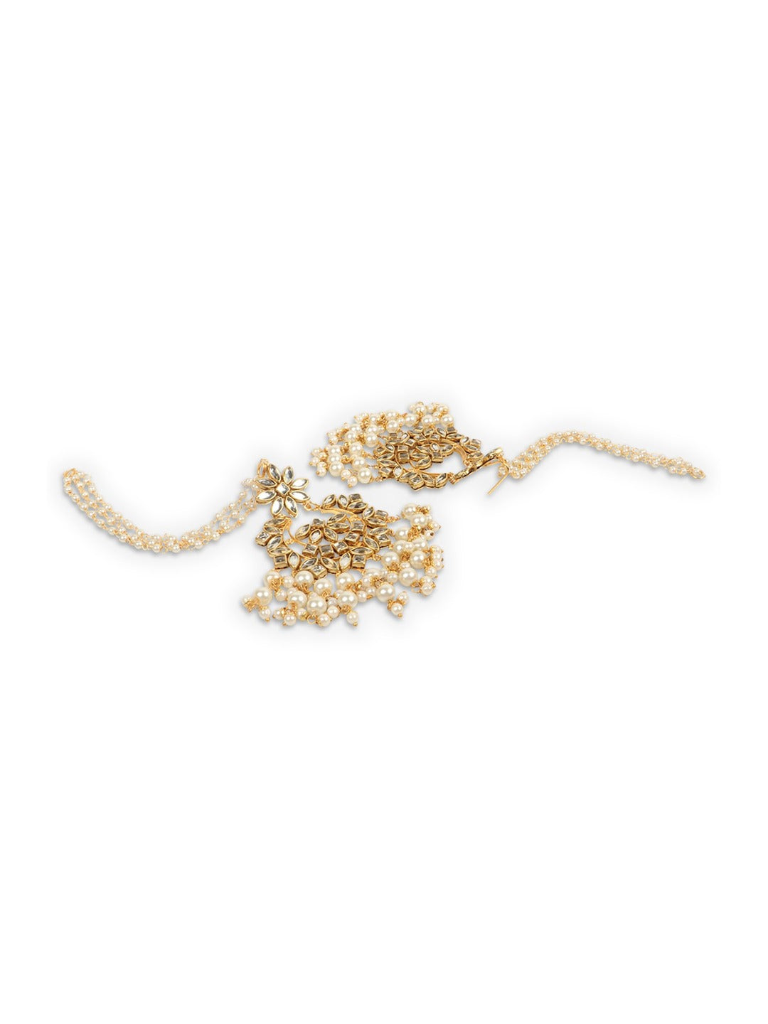 Gold-Plated White Stone-Studded & Beaded Jadau Jewellery Set