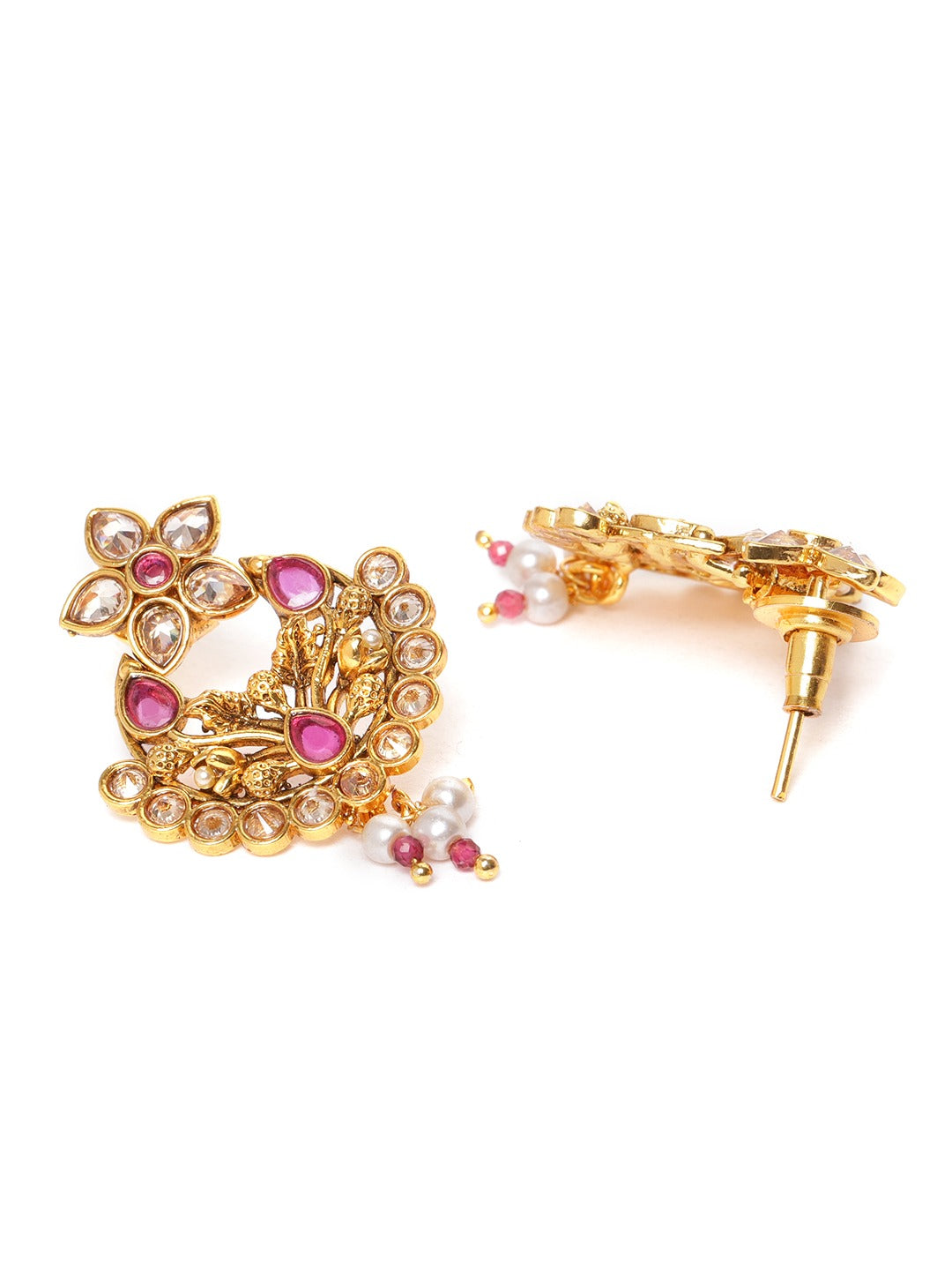 Jewels Gehna Pink Gold-Plated Stone Studded Handcrafted Jewellery Set