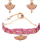 Magenta Gold-Plated Beaded Stone-Studded Handcrafted Jewellery Set