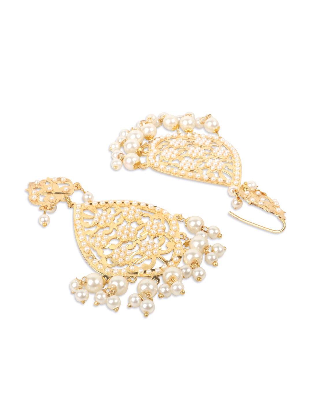 Gold-Plated White Pearl Studded & Beaded Traditional Jadau Jewellery Set