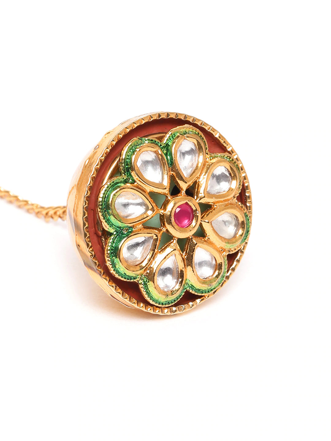 Green & Pink Gold Plated Kundan Studded Borla Maang Tikka