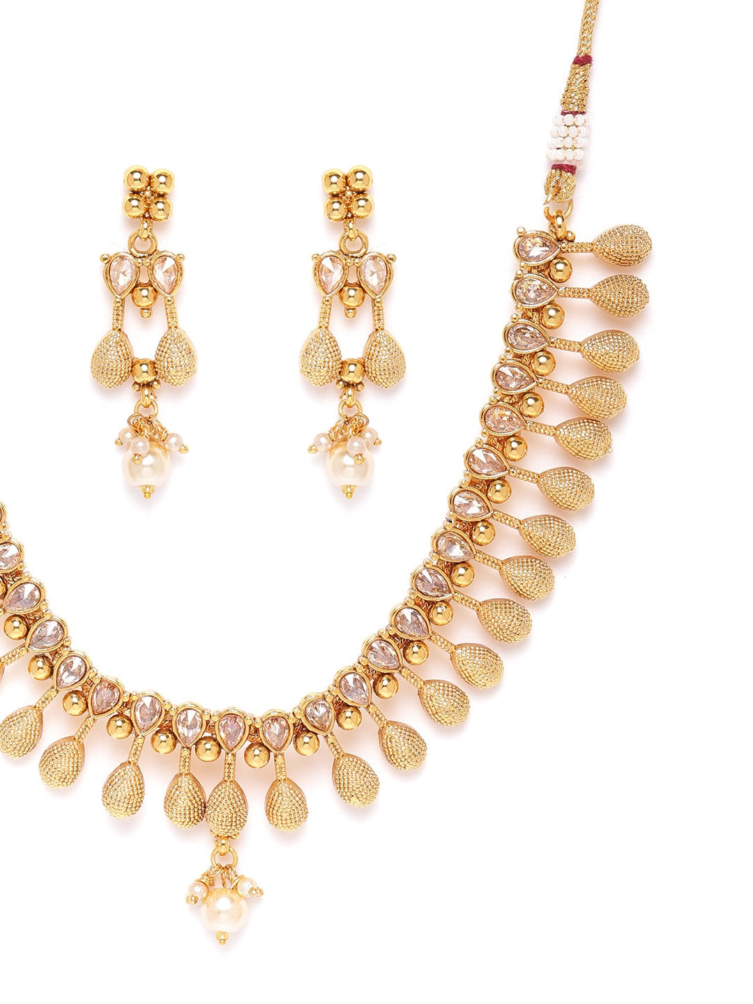 Gold-Plated AD-Studded & Beaded Handcrafted Jewellery Set