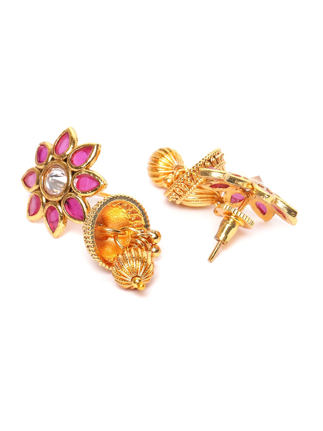Jewels Gehna Pink Gold-Plated Stone Studded Handcrafted Jewellery Set