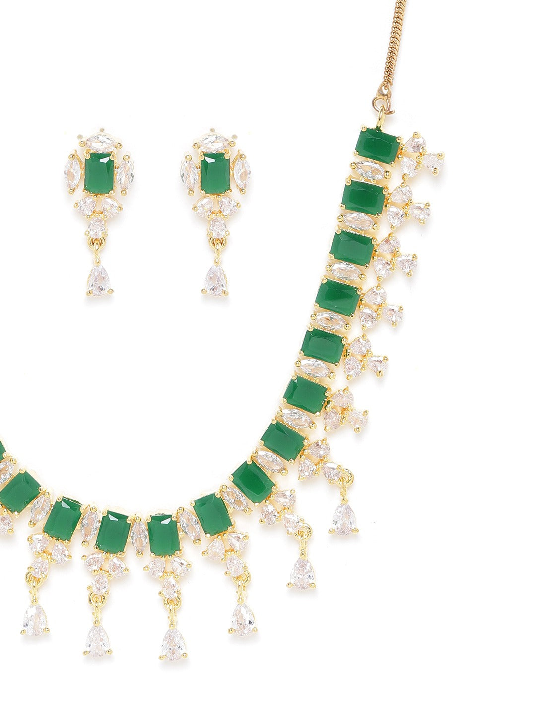 Green Gold-Plated AD-Studded Handcrafted Jewellery Set