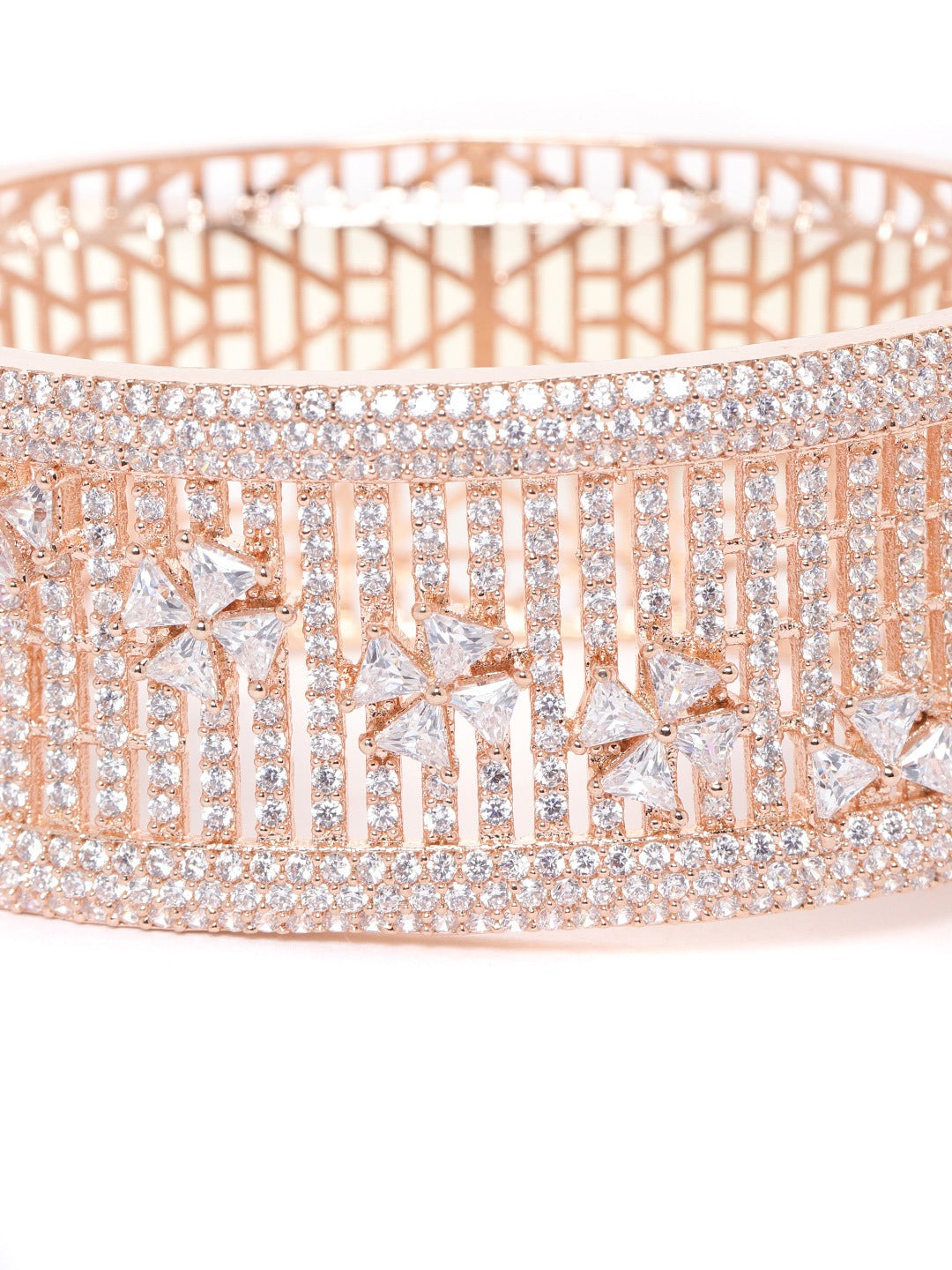 Women Rose Gold Plated AD Stone Studded Handcrafted Bangle Style Bracelet