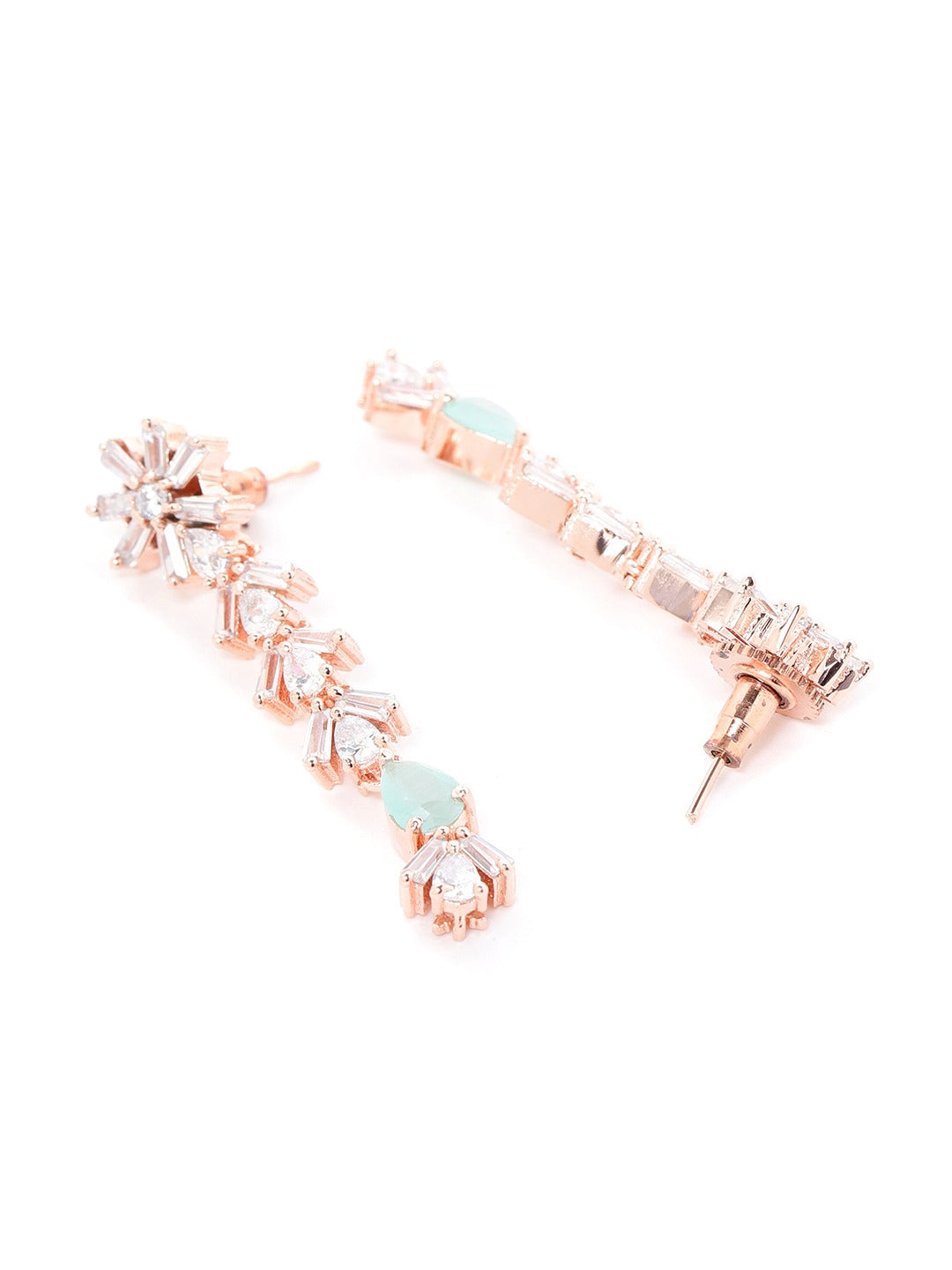 Sea Green Rose Gold Plated AD Studded Handcrafted Traditional Necklace Set ( American Diamond , Rose Gold , Sea Green )