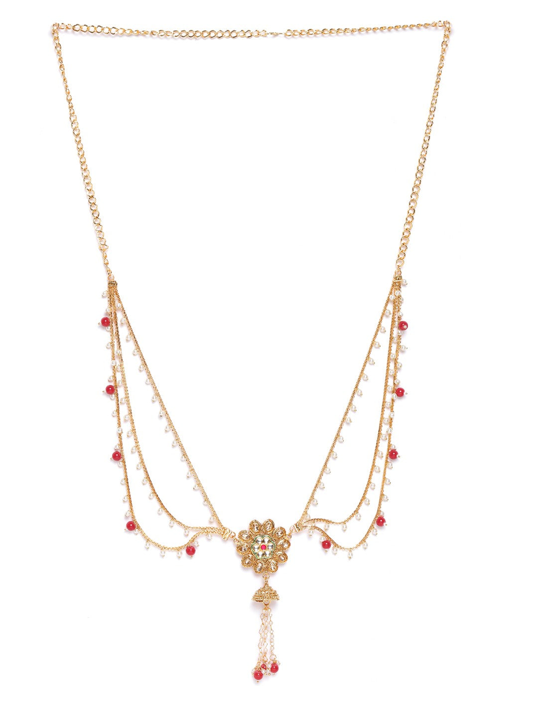 Off-White & Red Gold-Plated Kundan-Studded & Beaded Handcrafted Kamarbandh