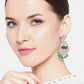 Green Rose Gold-Plated AD Studded Beaded Handcrafted Drop Earrings