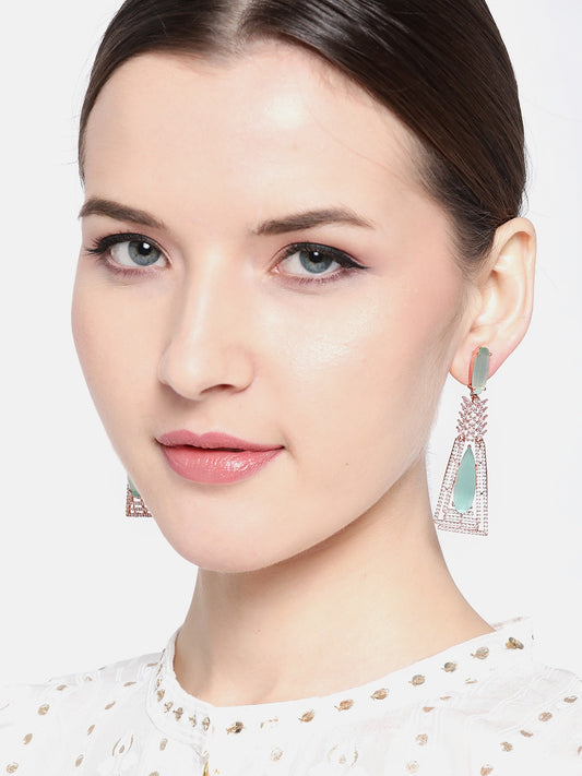 Green Rose Gold-Plated AD Studded Handcrafted Drop Earrings