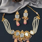 Gold-Plated White & Peach-Coloured Kundan-Studded & Beaded Jewellery Set