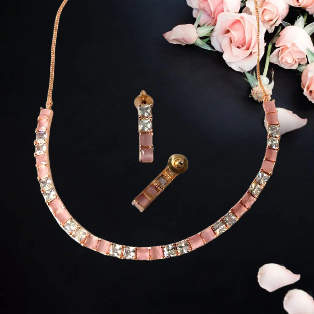 Pink stone Studded Necklace Set