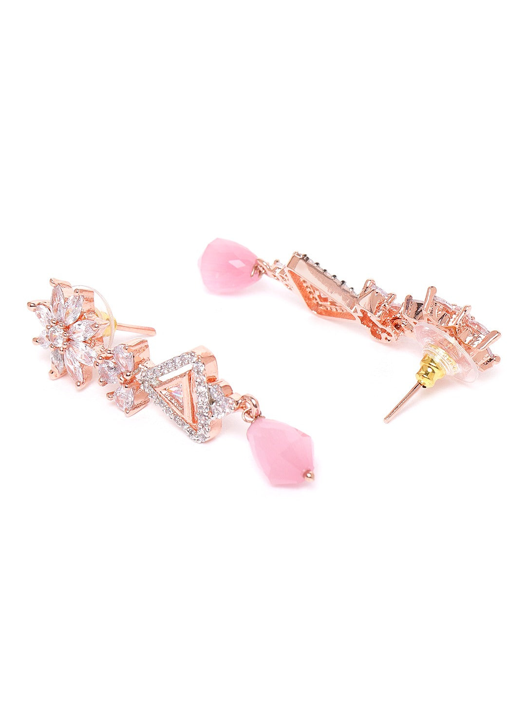 Pink Rose Gold-Plated AD-Studded Handcrafted Geometric Jewellery Set