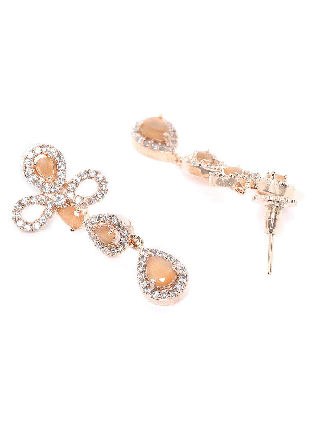 Peach-Coloured Rose Gold-Plated AD-Studded Handcrafted Jewellery Set