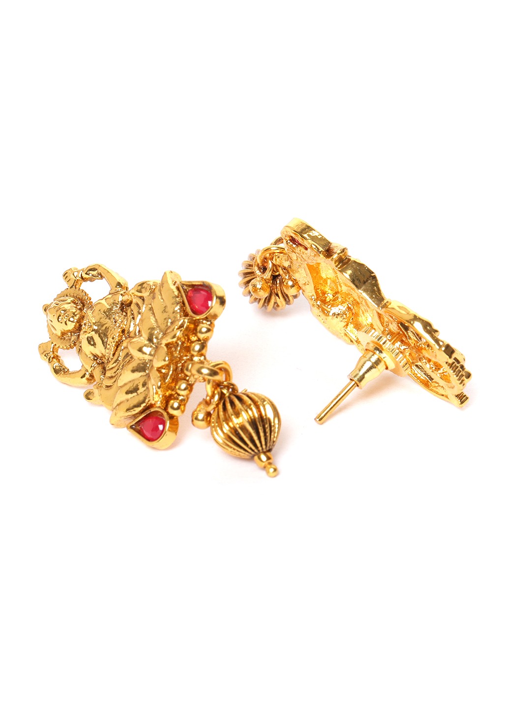 Red Gold-Plated Stone-Studded Goddess Lakshmi Handcrafted Jewellery Set
