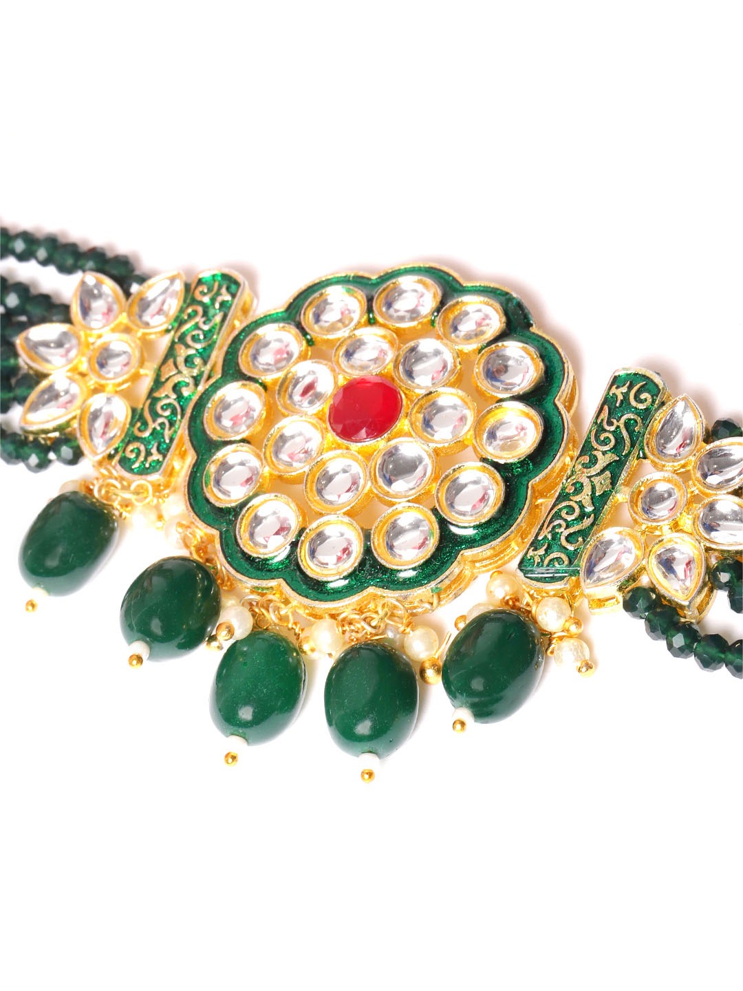 Women Pink & Green Gold Plated Choker Jewellery Set