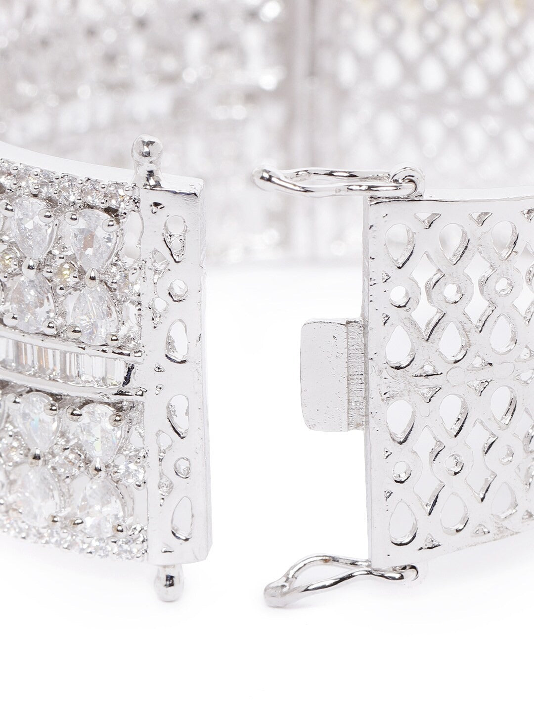 Women Silver- Plated AD Stone Studded Handcrafted Bangle Style Bracelet