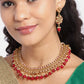 Red Gold-Plated CZ-Studded & Artificial Beaded Handcrafted Jewellery Set