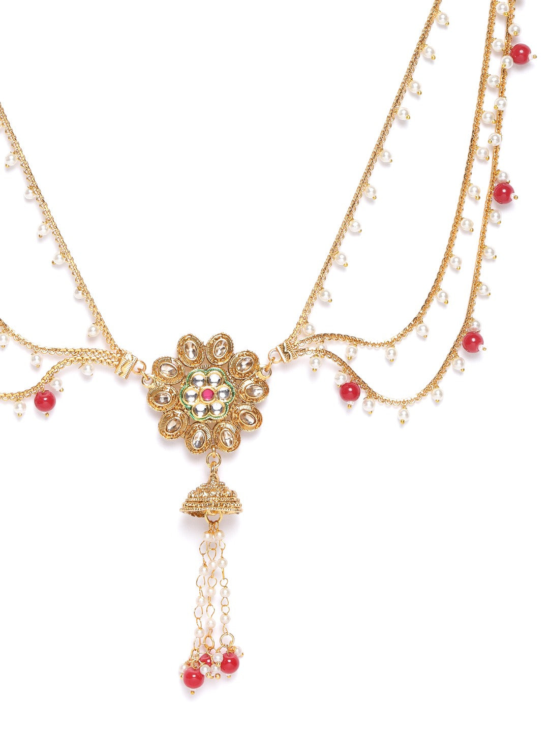 Off-White & Red Gold-Plated Kundan-Studded & Beaded Handcrafted Kamarbandh