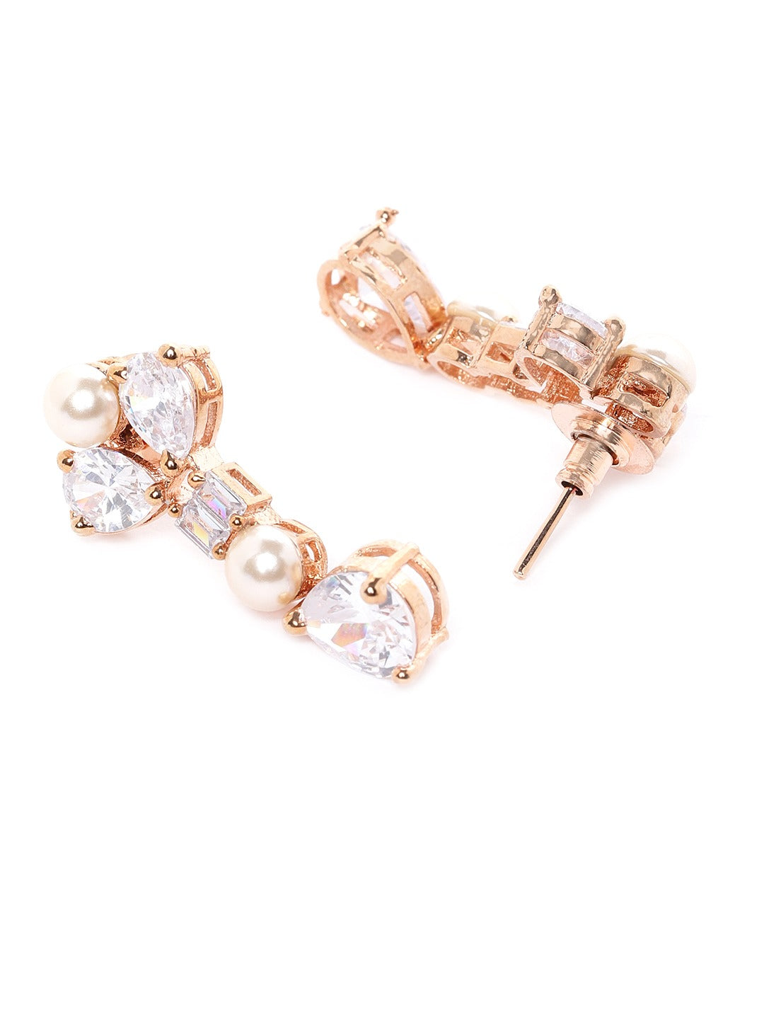 Off-White Rose Gold-Plated AD-Studded Beaded Handcrafted Jewellery Set