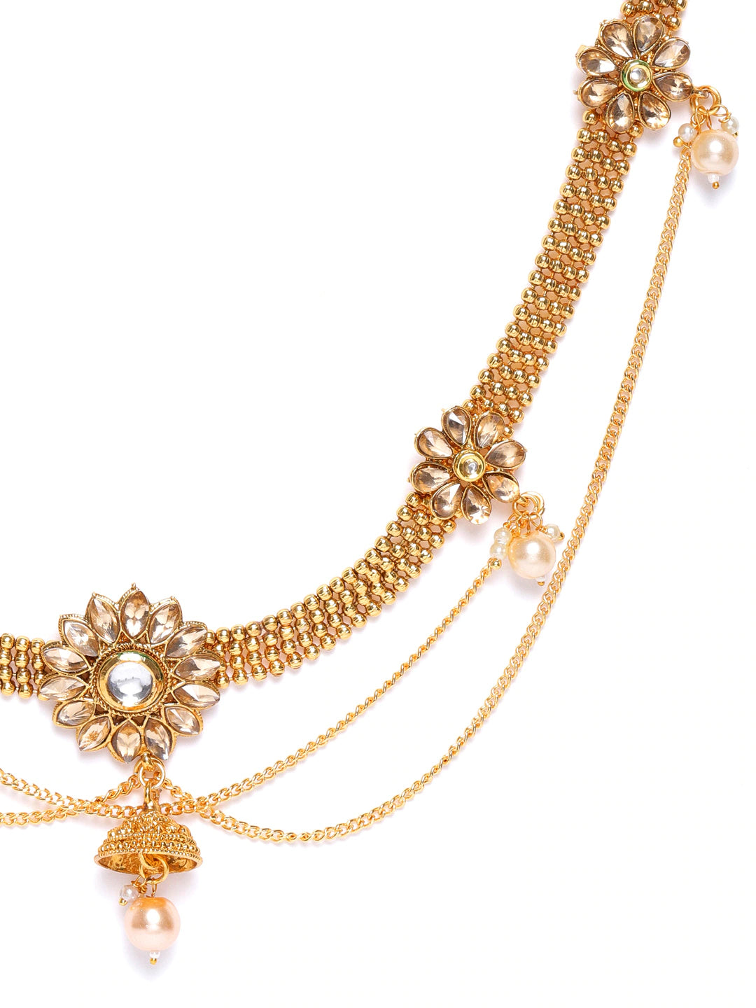 Off-White Gold-Plated Kundan Studded & Beaded Handcrafted Kamarbandh