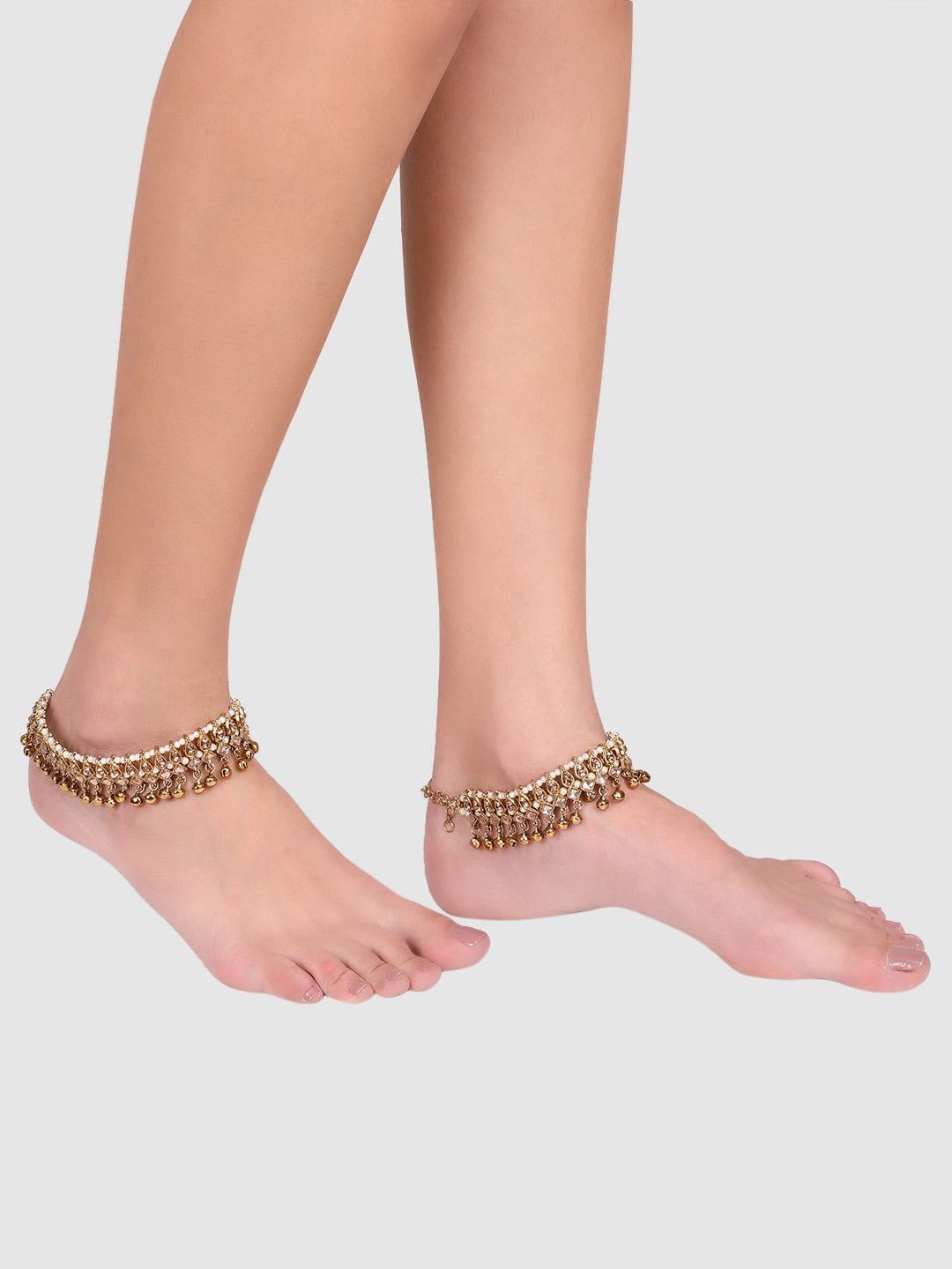 Women Set of 2 Gold-Plated Vilandi Studded Anklets