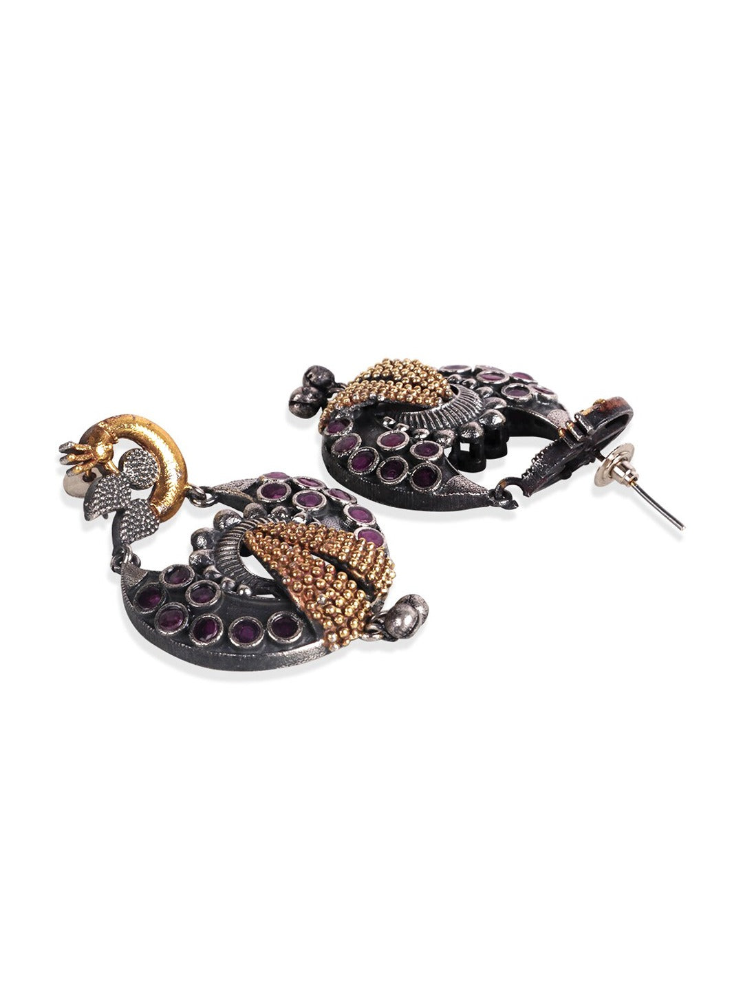 Silver-Toned & Gold-Toned Oxidised Peacock Shaped Chanbalis