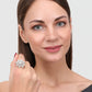 Silver-Plated White AD-Studded Handcrafted Adjustable Finger Ring