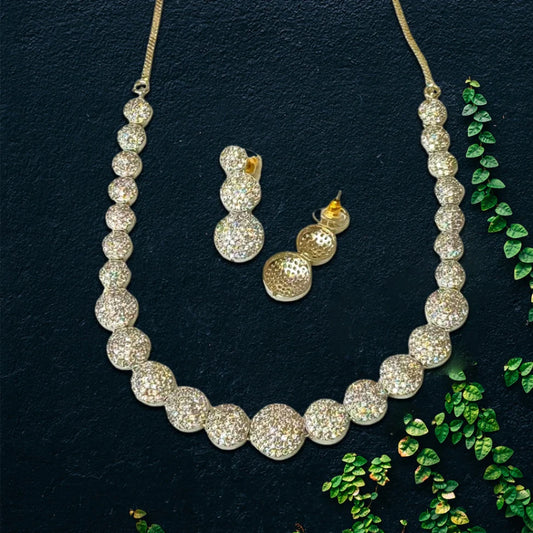 Silver Plated Circle Design American Diamond Necklace