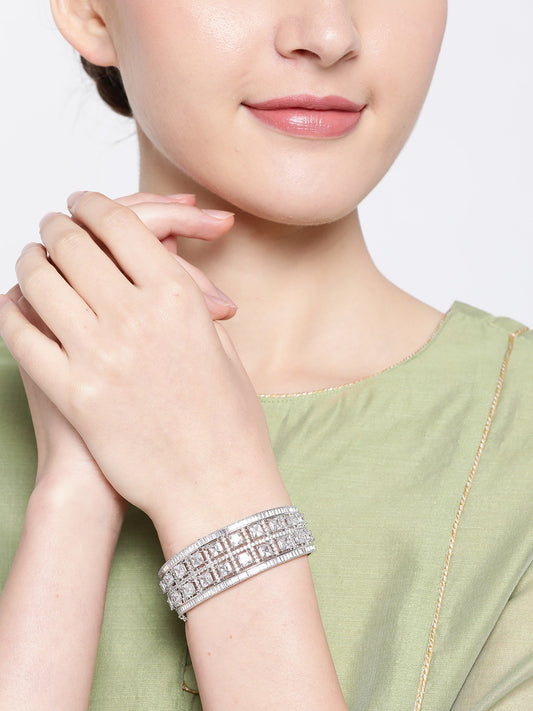 Silver-Plated Handcrafted AD-Studded Bangle-Style Bracelet