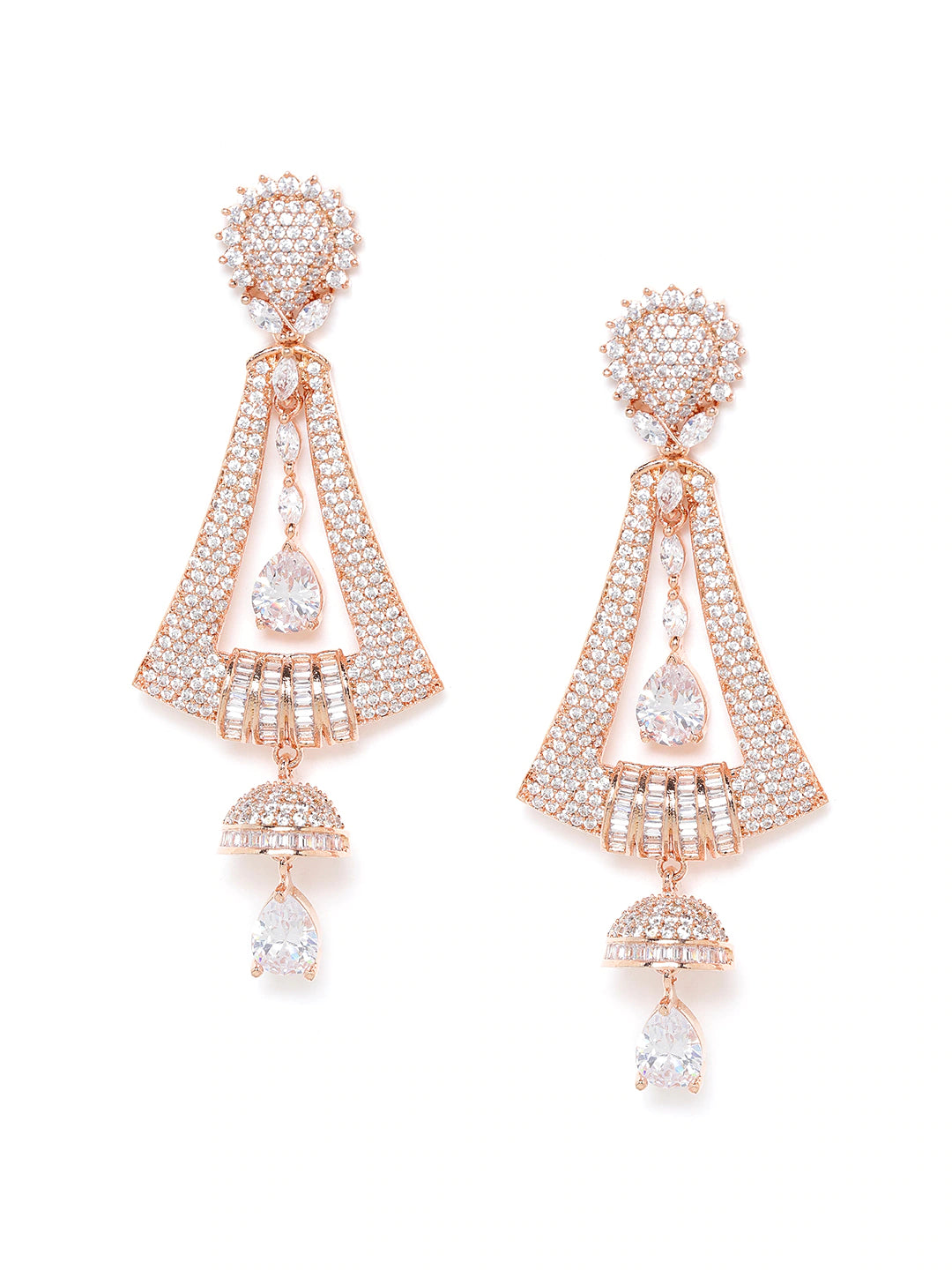 Rose Gold-Plated AD-Studded Handcrafted Geometric Drop Earrings