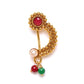 Maroon Antique Gold-Plated CZ-Studded & Beaded Marathi Nose Pin
