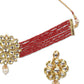 Gold-Plated Red & White Kundan-Studded Beaded Chokers With Earrings