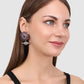 Silver-Toned & Pink Oxidised Floral Drop Earrings